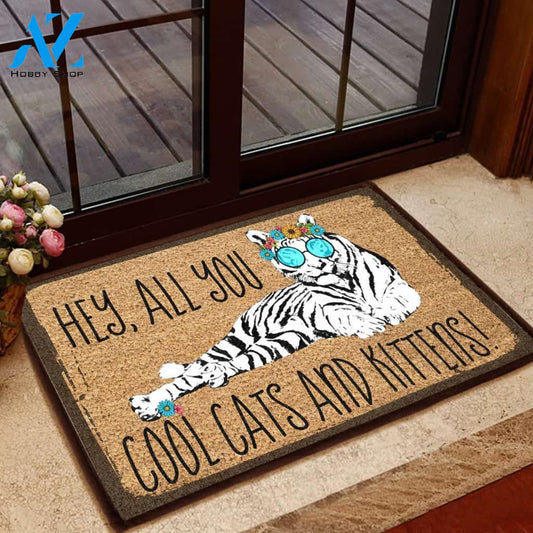 Hey, All You Cool Cat & Kittens Doormat Welcome Mat House Warming Gift Home Decor Funny Doormat Gift Idea