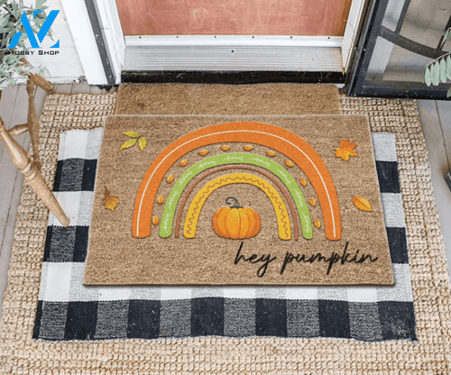 Hey Pumpkin Rainbow Welcome Fall Doormat Gift For Friend Family Home Decor Warm House Gift Welcome Mat