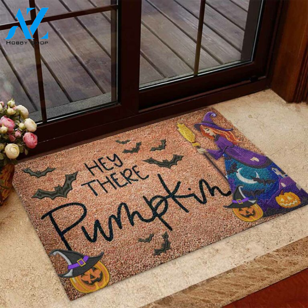 Hey There Pumpkin Witch Coir Pattern Print Doormat | Welcome Mat | House Warming Gift