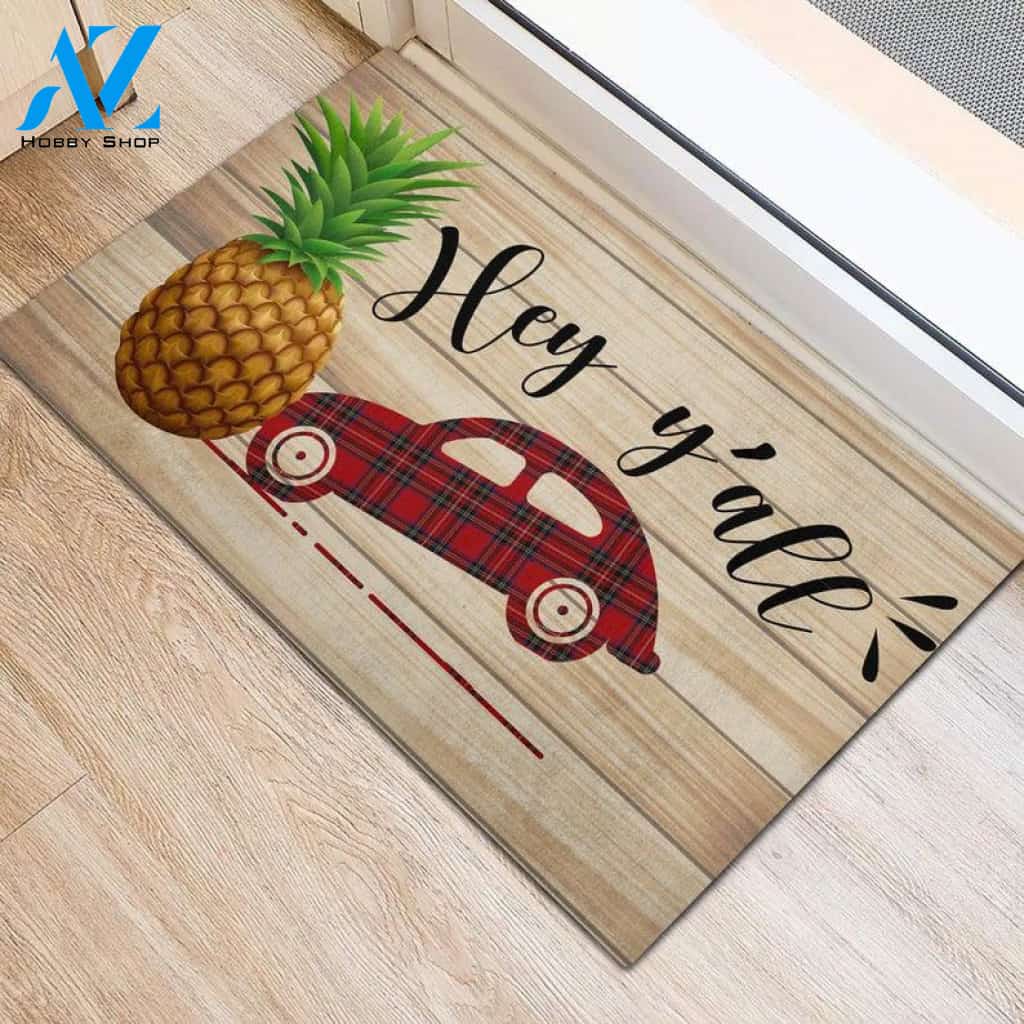 Hey Ya'll Pineapple Truck Vehicle Doormat Indoor And Outdoor Mat Entrance Rug Sweet Home Decor Housewarming Gift Gift For Van Lovers Gift for Friend Family Birthday New Home