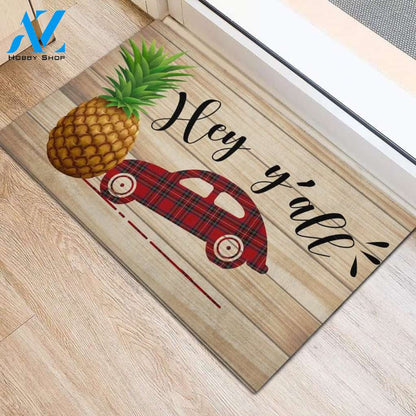 Hey Ya'll Pineapple Truck Vehicle Doormat Indoor And Outdoor Mat Entrance Rug Sweet Home Decor Housewarming Gift Gift For Van Lovers Gift for Friend Family Birthday New Home
