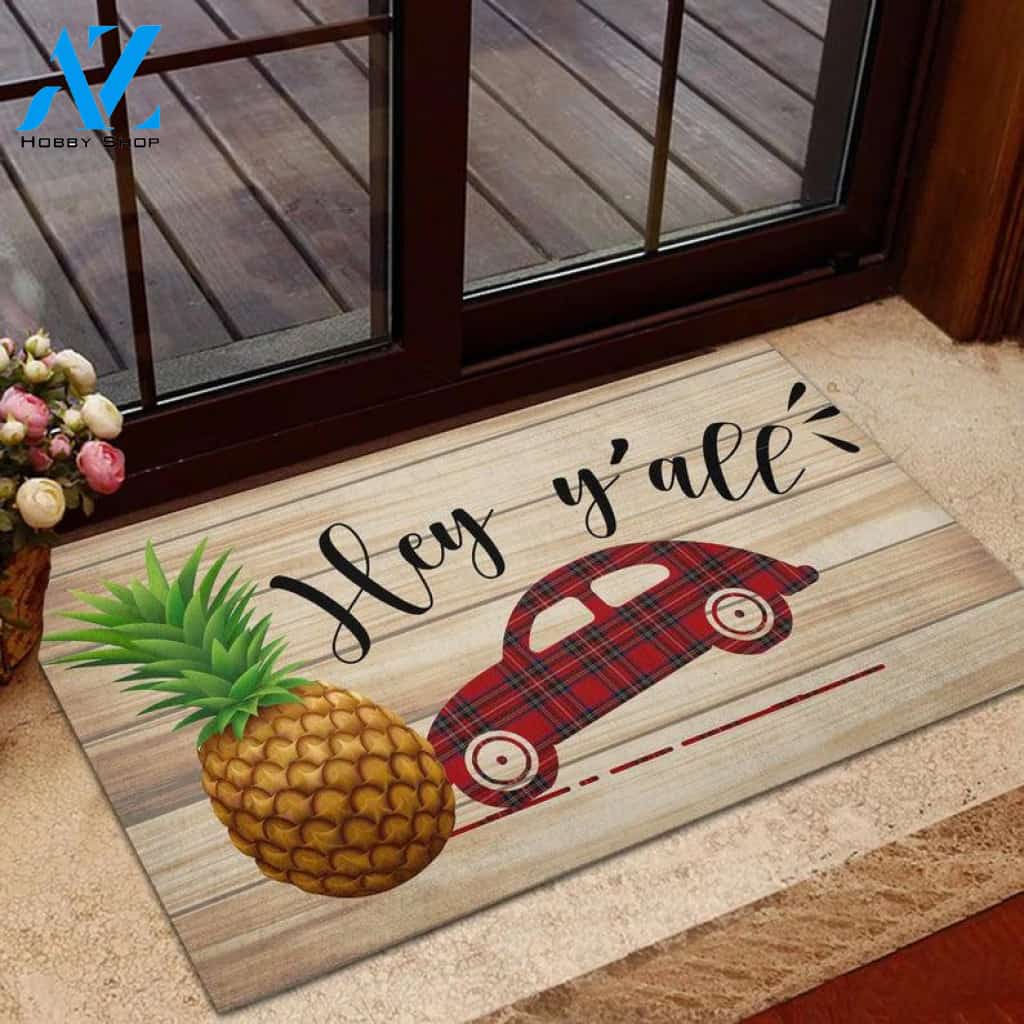 Hey Ya'll Pineapple Truck Vehicle Doormat Indoor And Outdoor Mat Entrance Rug Sweet Home Decor Housewarming Gift Gift For Van Lovers Gift for Friend Family Birthday New Home