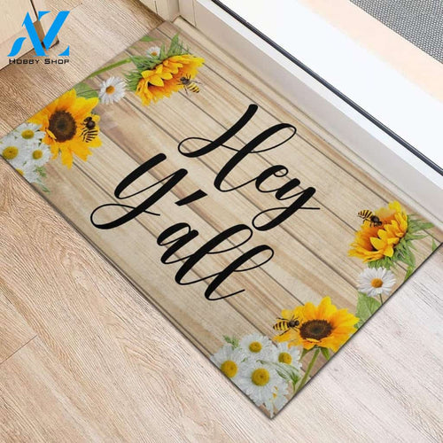 Hey Ya'll Sunflower Bee Summer Funny Indoor And Outdoor Doormat Warm House Gift Welcome Mat Birthday Gift For Friend Family