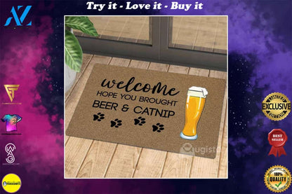 [High quality] vintage welcome hope you brought beer and catnip doormat