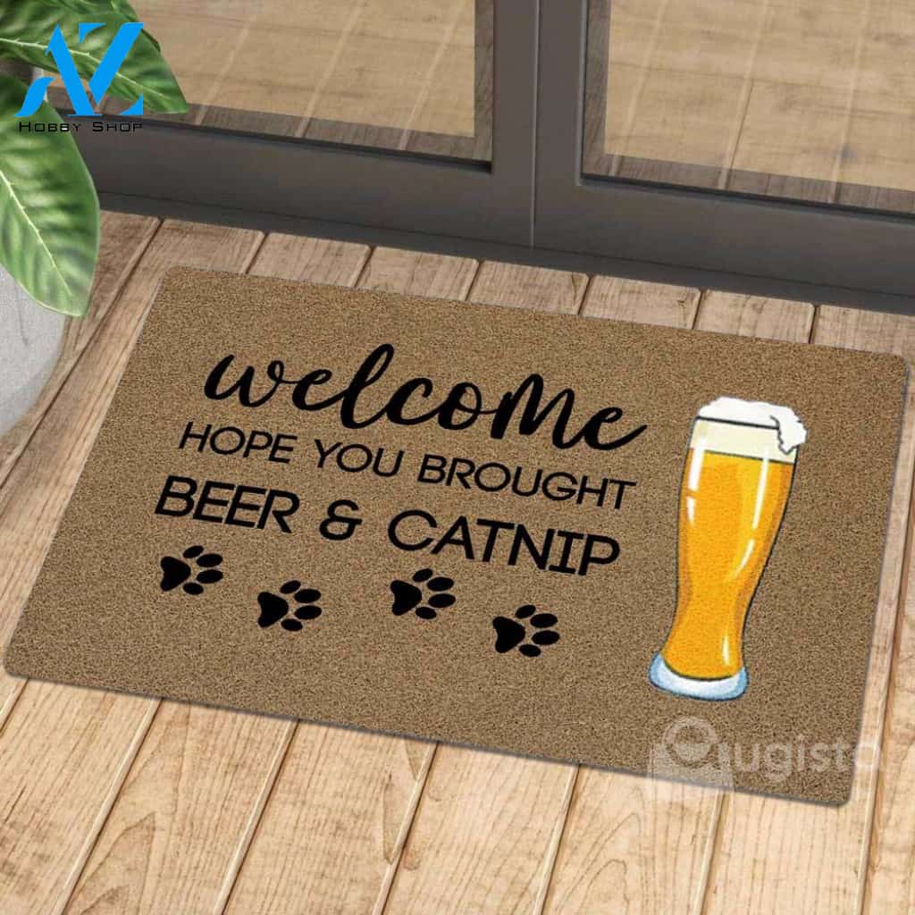 [High quality] vintage welcome hope you brought beer and catnip doormat