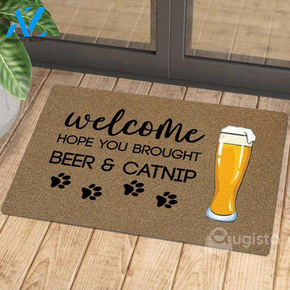 [High quality] vintage welcome hope you brought beer and catnip doormat