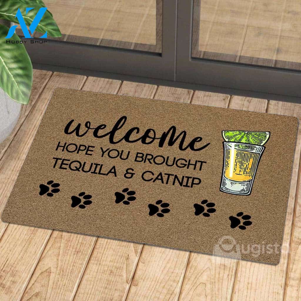 [High quality] vintage welcome hope you brought tequila and catnip doormat