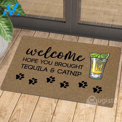 [High quality] vintage welcome hope you brought tequila and catnip doormat
