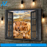 Highland Cattle Cow Outside The Window Premium Canvas Wall Art, Wall Decor Visual Art