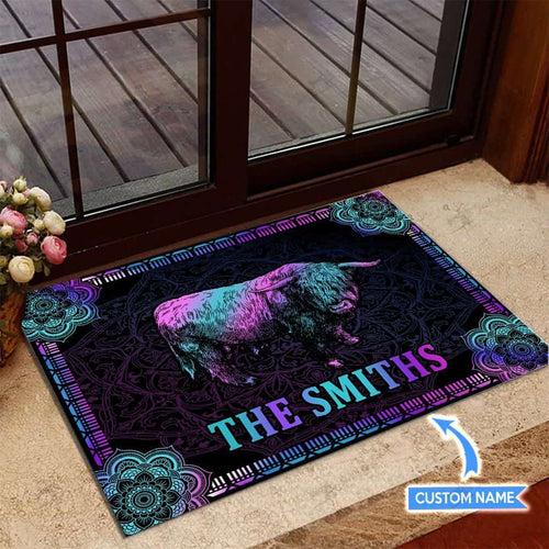 Highland Cow Personalized Custom Name Doormat Welcome Mat