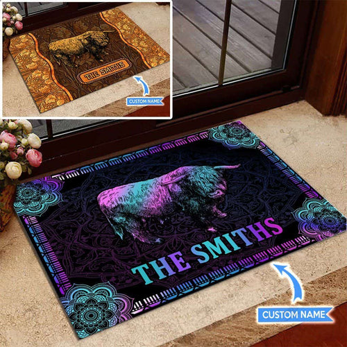 Highland Cow Personalized Custom Name Doormat Welcome Mat