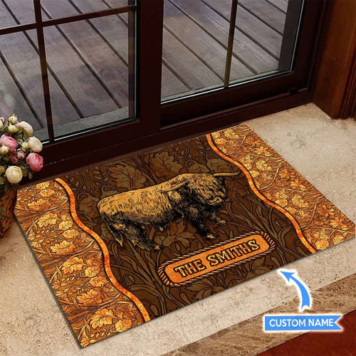 Highland Cow Personalized Custom Name Doormat Welcome Mat