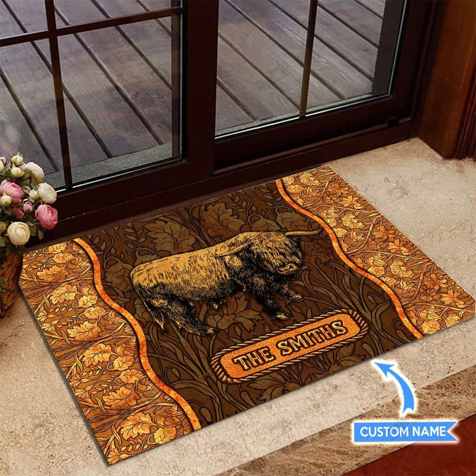 Highland Cow Personalized Custom Name Doormat Welcome Mat