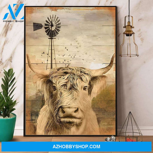 Highland Cow Vintage Canvas And Poster, Wall Decor Visual Art