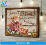 Highland Cows Premium Canvas Wall Art, Wall Decor Visual Art - The Love of Family Is Life's greatest Blessing Premium Canvas