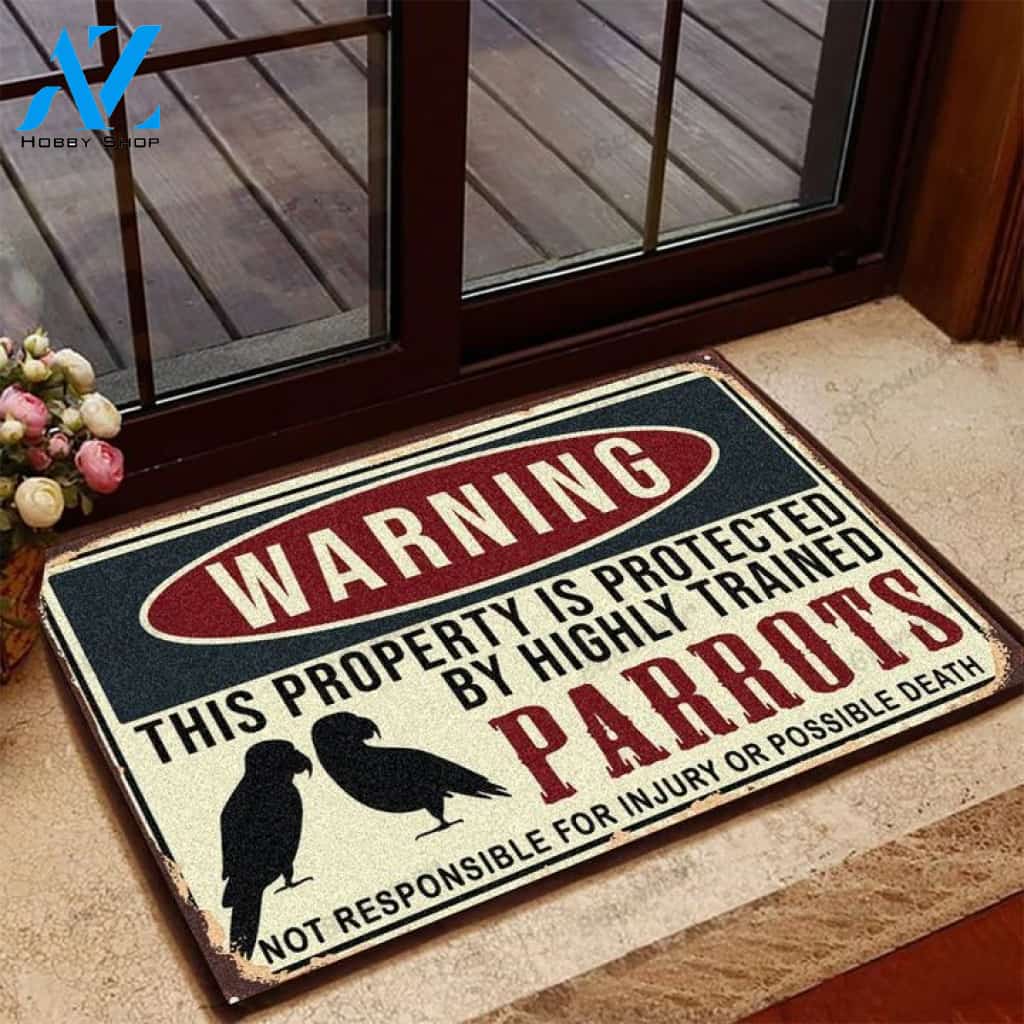 HIGHLY TRAINED PARROTS DOORMAT Indoor And Outdoor Doormat Warm House Gift Welcome Mat Home Decor Gift For Halloween's Day Xmas