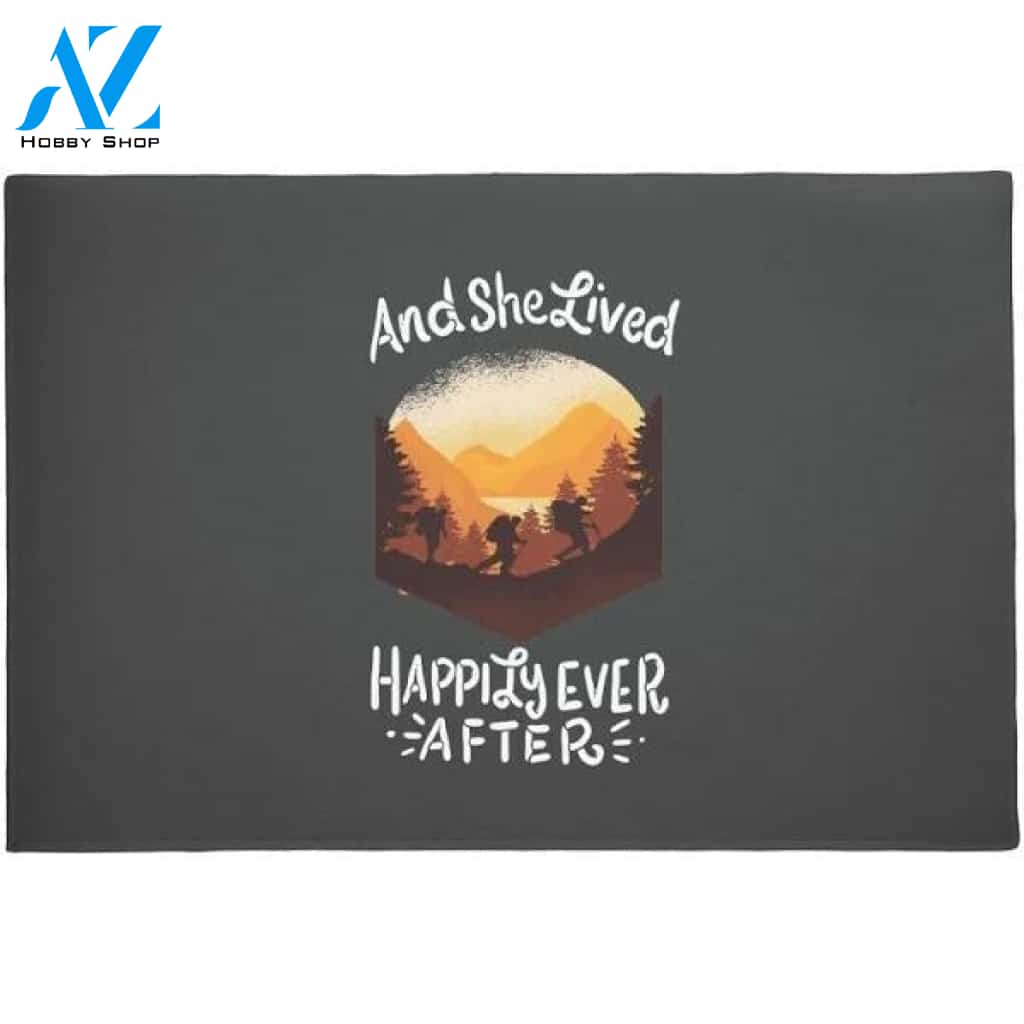 Personalized Name Family House Hiking - And She Lived Happily Ever After Doormat Welcome Mat House Warming Gift Home Decor Funny Doormat Gift Idea