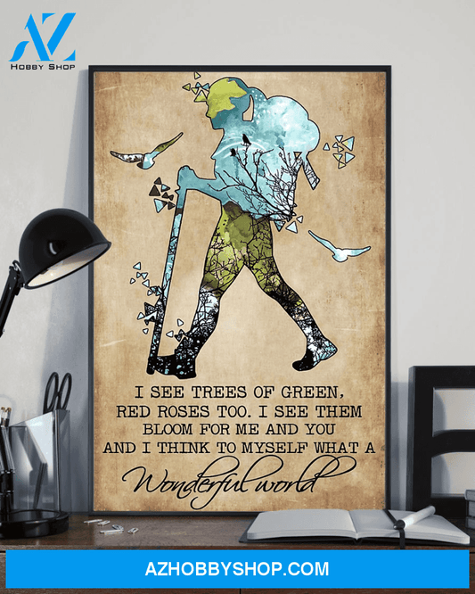 Hiking Girl Poster I Think To Myself What A Wonderful World Vintage Poster Canvas, Wall Decor Visual Art