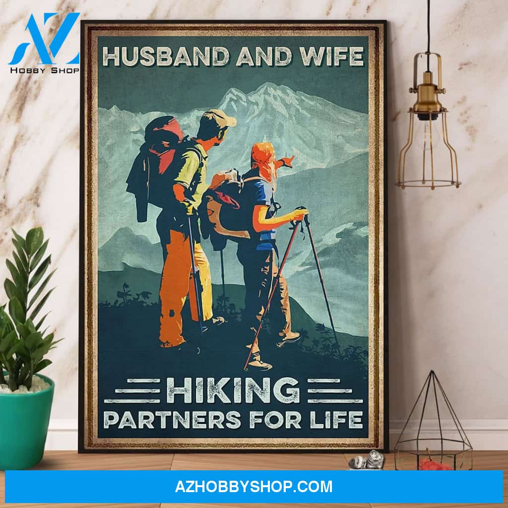 Hiking Husband And Wife Hiking Partners For Life Canvas And Poster, Wall Decor Visual Art