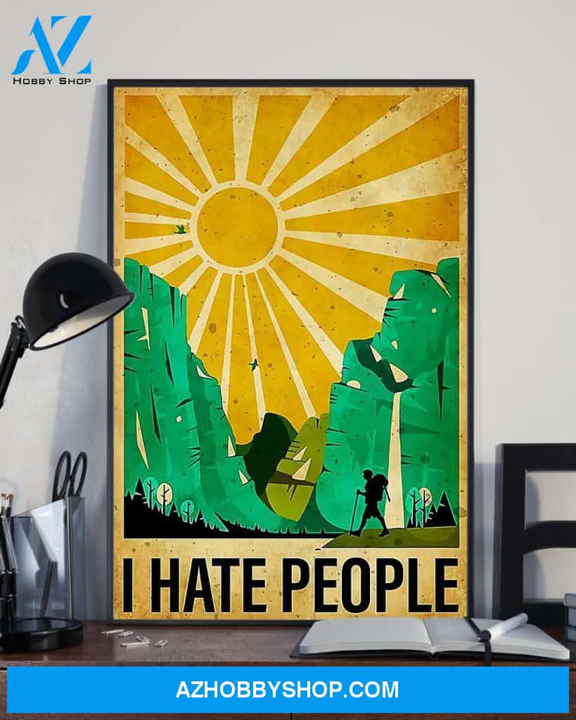 Hiking I Hate People Funny Vertical Canvas Painting, Wall Decor Visual Art