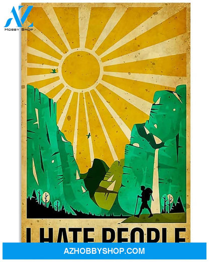 Hiking I Hate People Funny Vertical Canvas Painting, Wall Decor Visual Art