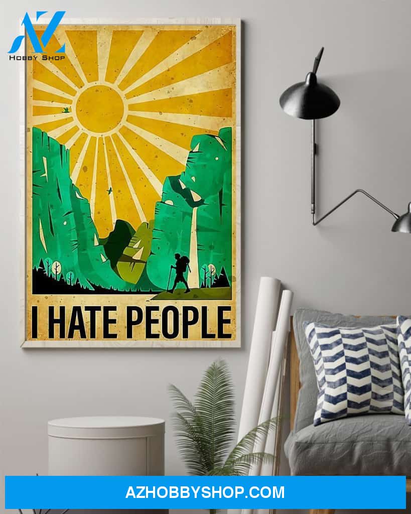 Hiking I Hate People Funny Vertical Canvas Painting, Wall Decor Visual Art