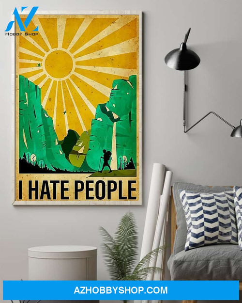 Hiking I Hate People Funny Vertical Canvas Painting, Wall Decor Visual Art