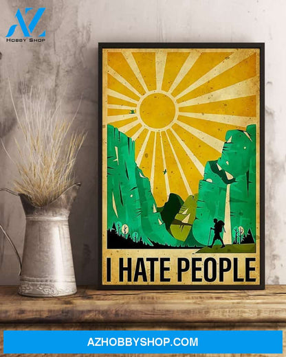 Hiking I Hate People Funny Vertical Canvas Painting, Wall Decor Visual Art