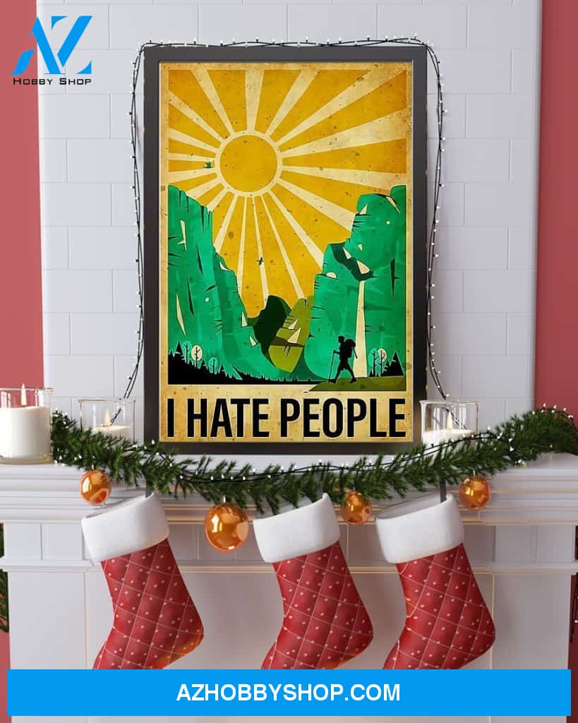 Hiking I Hate People Funny Vertical Canvas Painting, Wall Decor Visual Art