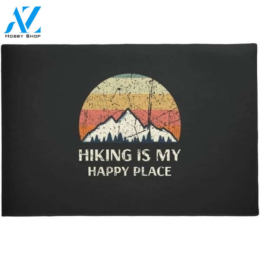 Personalized Name Family House Hiking - Hiking Is My Happy Place Indoor And Outdoor Doormat Warm House Gift Welcome Mat Gift For Friend Family