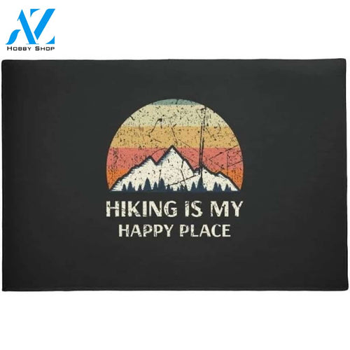 Hiking - Hiking Is My Happy Place Indoor and Outdoor Doormat Warm House Gift Welcome Mat Gift for Friend Family