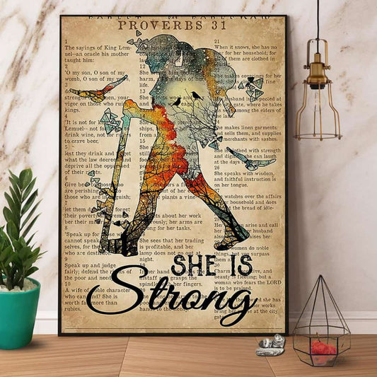 Hiking She Is Strong Vintage Paper Poster No Frame Matte Canvas Wall Decor