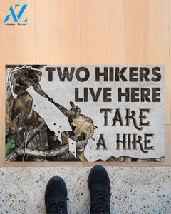 Personalized Name Family House Hiking - Two Hikers Live Here Take A Hike Doormat Gift For Hiking Lovers Home Decor Warm House Gift Welcome Mat, Birthday Gift