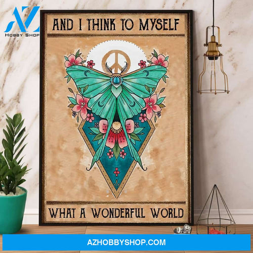 Hippie Butterfly And I Think To Myself What A Wonderful World Vintage Flower Canvas And Poster, Wall Decor Visual Art