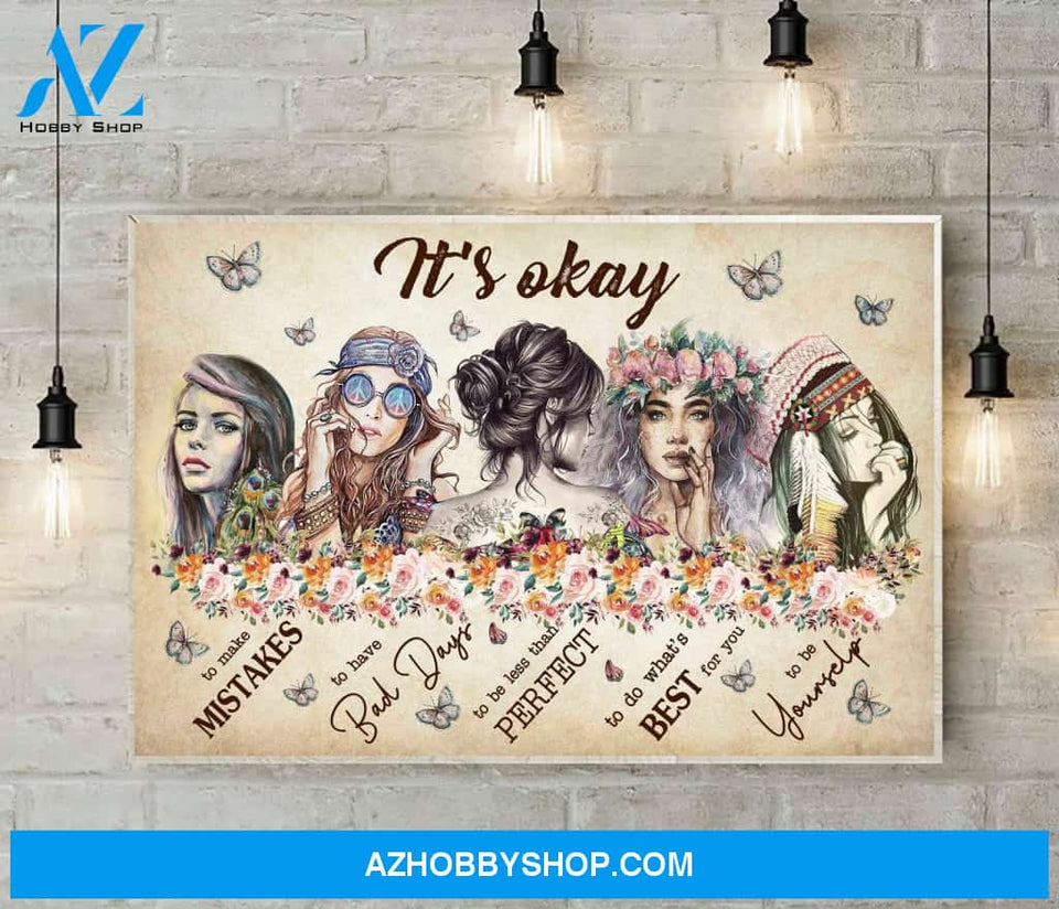 Hippie Canvas, Gift For Hippie, Birthday Gift Idea, It'S Okay Canvas