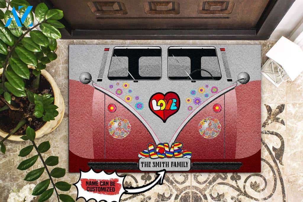 Hippie Car Front View Custom Doormat | Welcome Mat | House Warming Gift