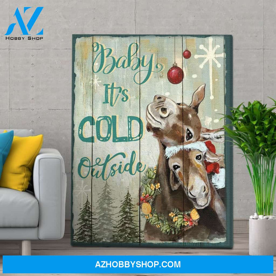 Personalized Canvas Hippie Christmas Gift Donkey Baby It'S Cold Outside Canvas Wall Art