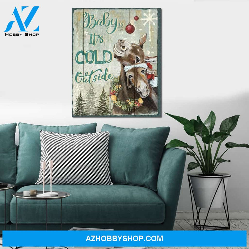 Personalized Canvas Hippie Christmas Gift Donkey Baby It'S Cold Outside Canvas Wall Art