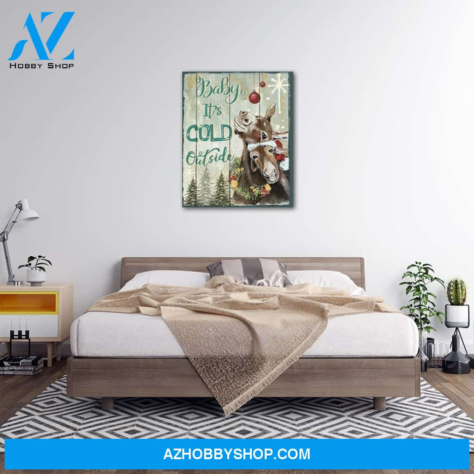 Personalized Canvas Hippie Christmas Gift Donkey Baby It'S Cold Outside Canvas Wall Art