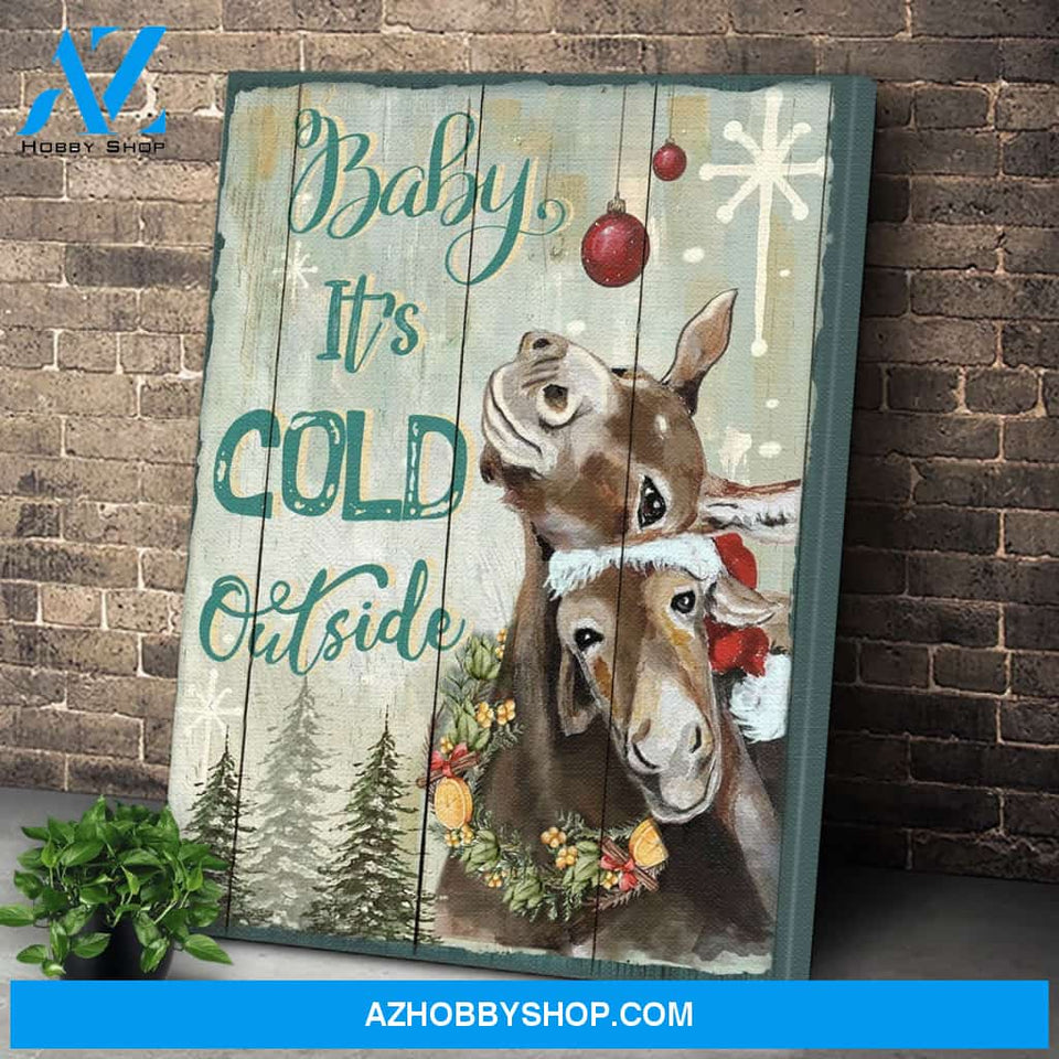Personalized Canvas Hippie Christmas Gift Donkey Baby It'S Cold Outside Canvas Wall Art