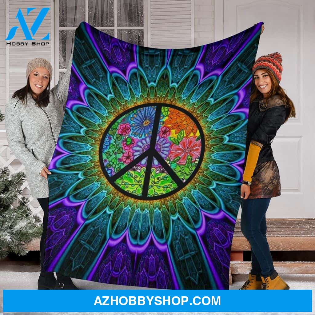 Hippie Colorful Flower Fleece Blanket
