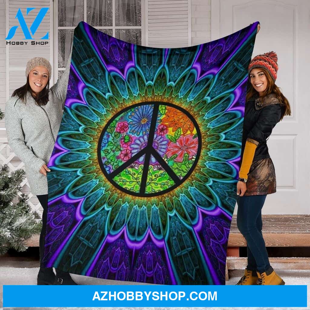 Hippie Colorful Flower Fleece Blanket