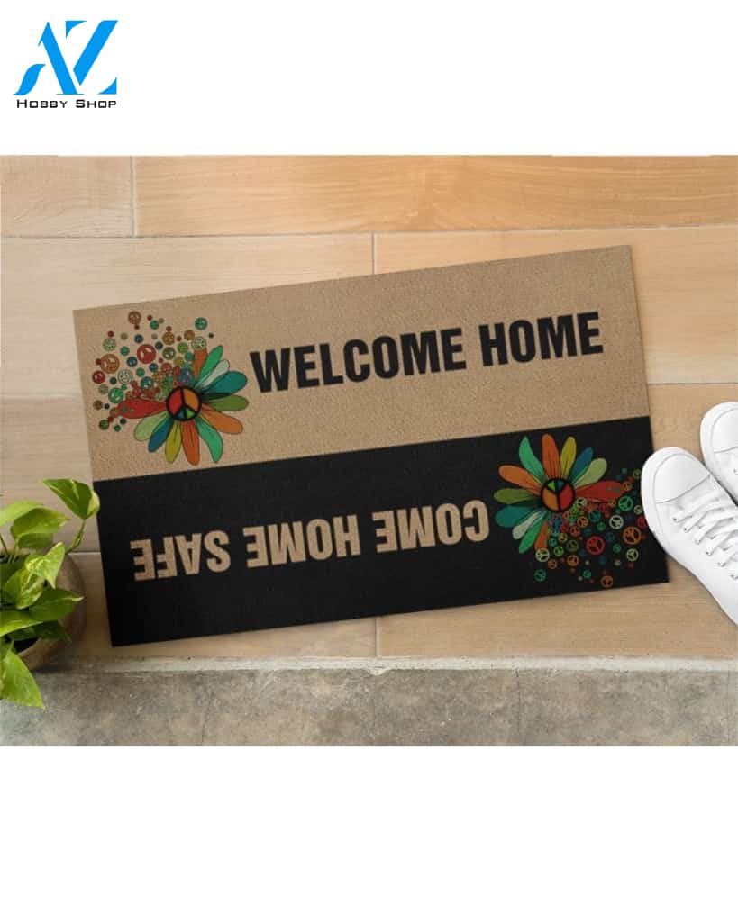 Hippie Daisy Peace Welcome Home Come Home Safe Doormat Gift For Hippie Lovers Home Decor Warm House Gift Welcome Mat, Birthday Gift