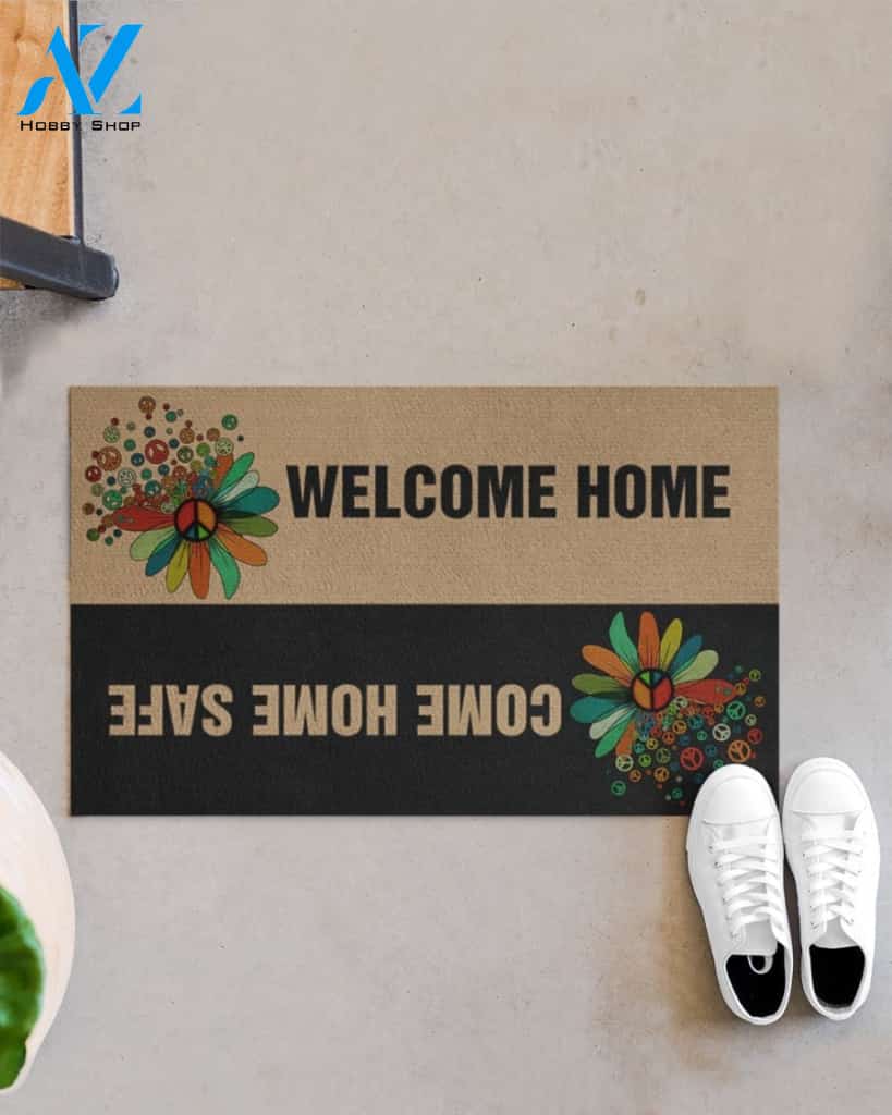 Hippie Daisy Peace Welcome Home Come Home Safe Doormat Gift For Hippie Lovers Home Decor Warm House Gift Welcome Mat, Birthday Gift