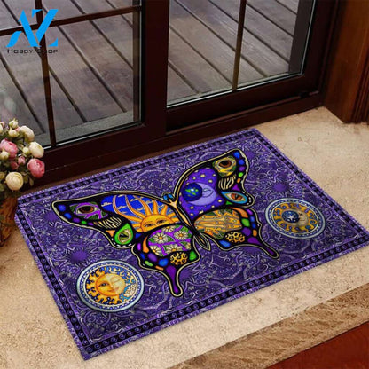 Hippie Easy Clean Welcome DoorMat | Felt And Rubber | 40x60 cm | 45x75 cm | 60x90 cm | Colorful | DO1028