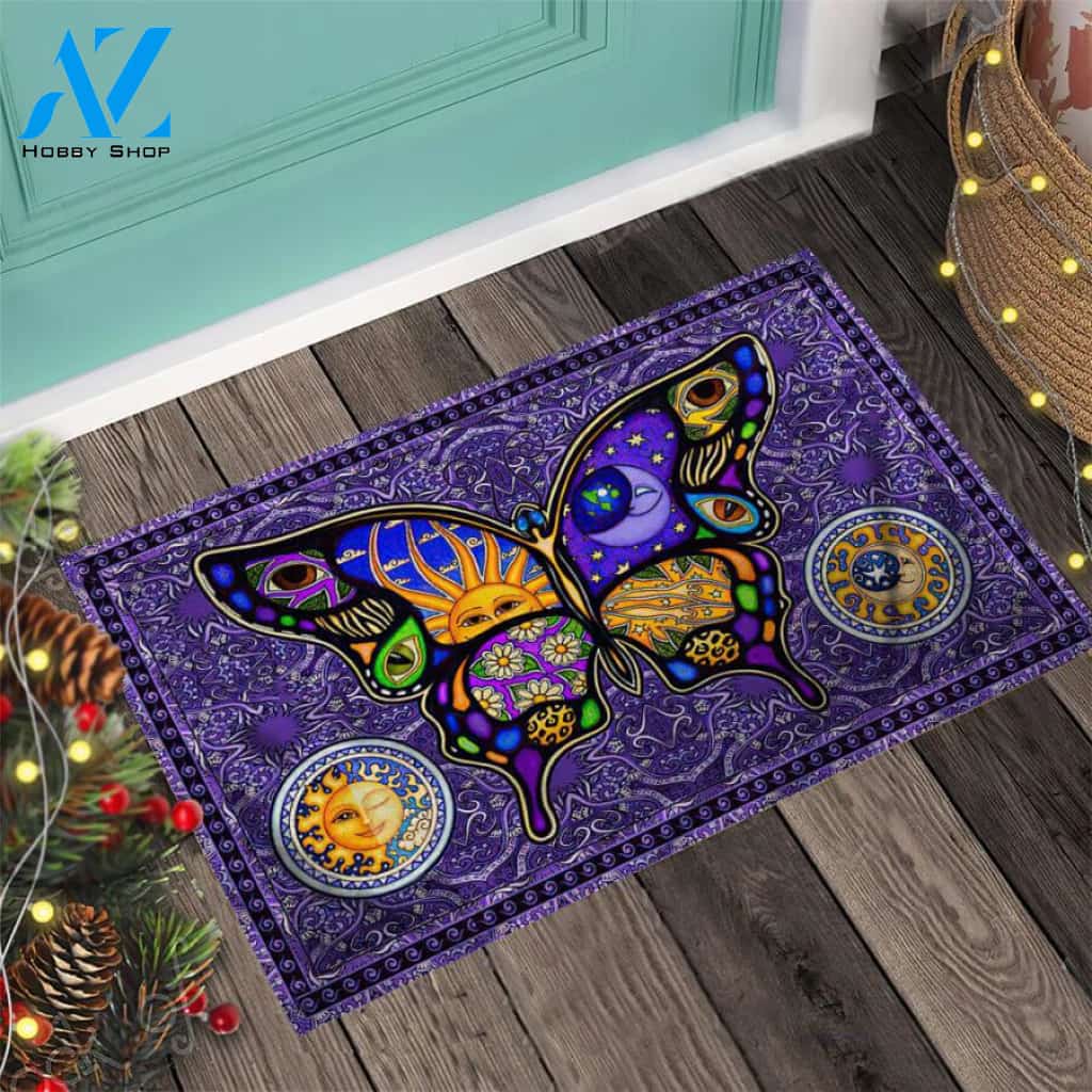 Hippie Easy Clean Welcome DoorMat | Felt And Rubber | 40x60 cm | 45x75 cm | 60x90 cm | Colorful | DO1028