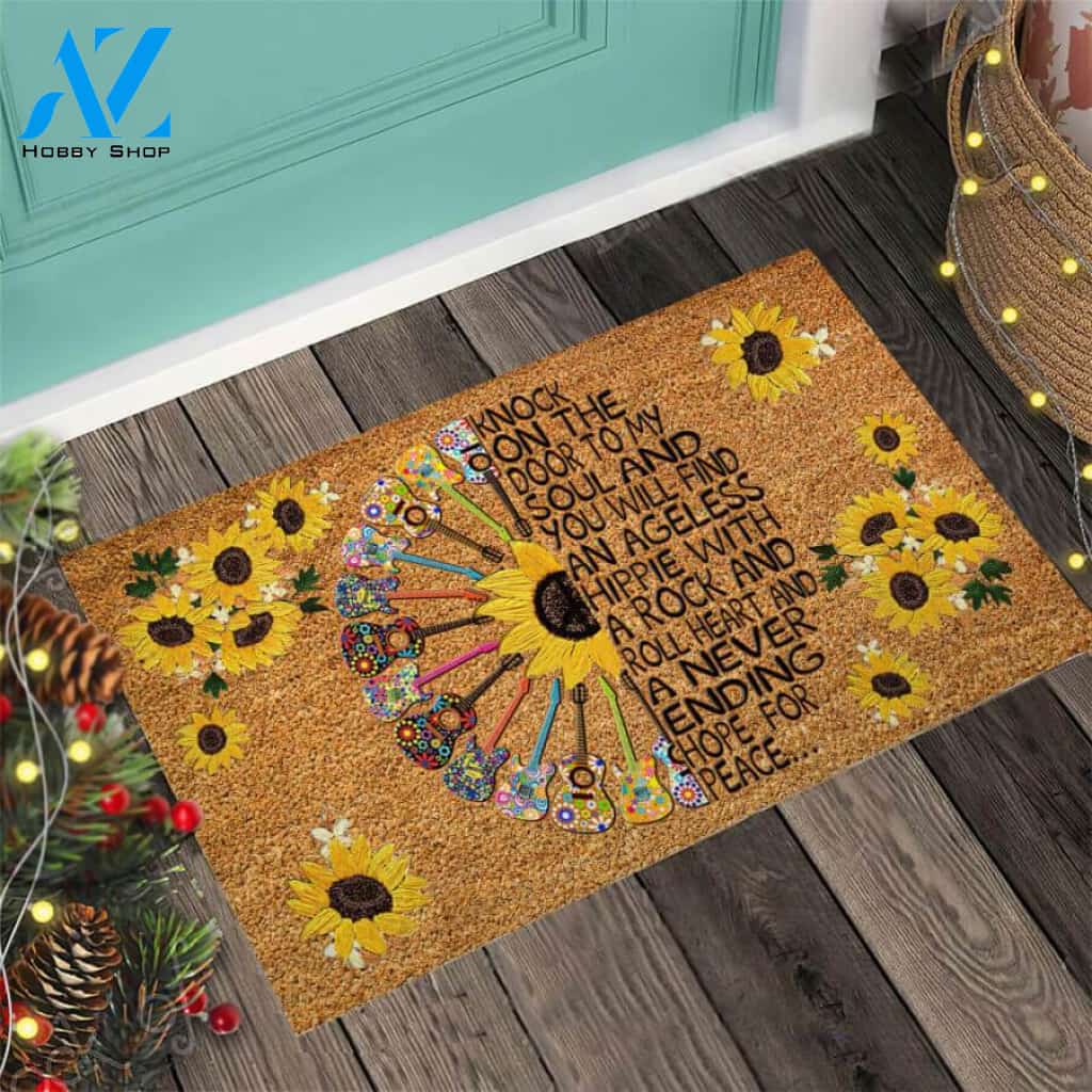 Hippie Easy Clean Welcome DoorMat | Felt And Rubber | 40x60 cm | 45x75 cm | 60x90 cm | Colorful | DO1164