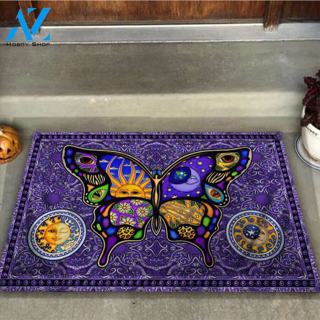 Hippie Easy Clean Welcome DoorMat | Felt And Rubber | 40x60 cm | 45x75 cm | 60x90 cm | Colorful | DO1028