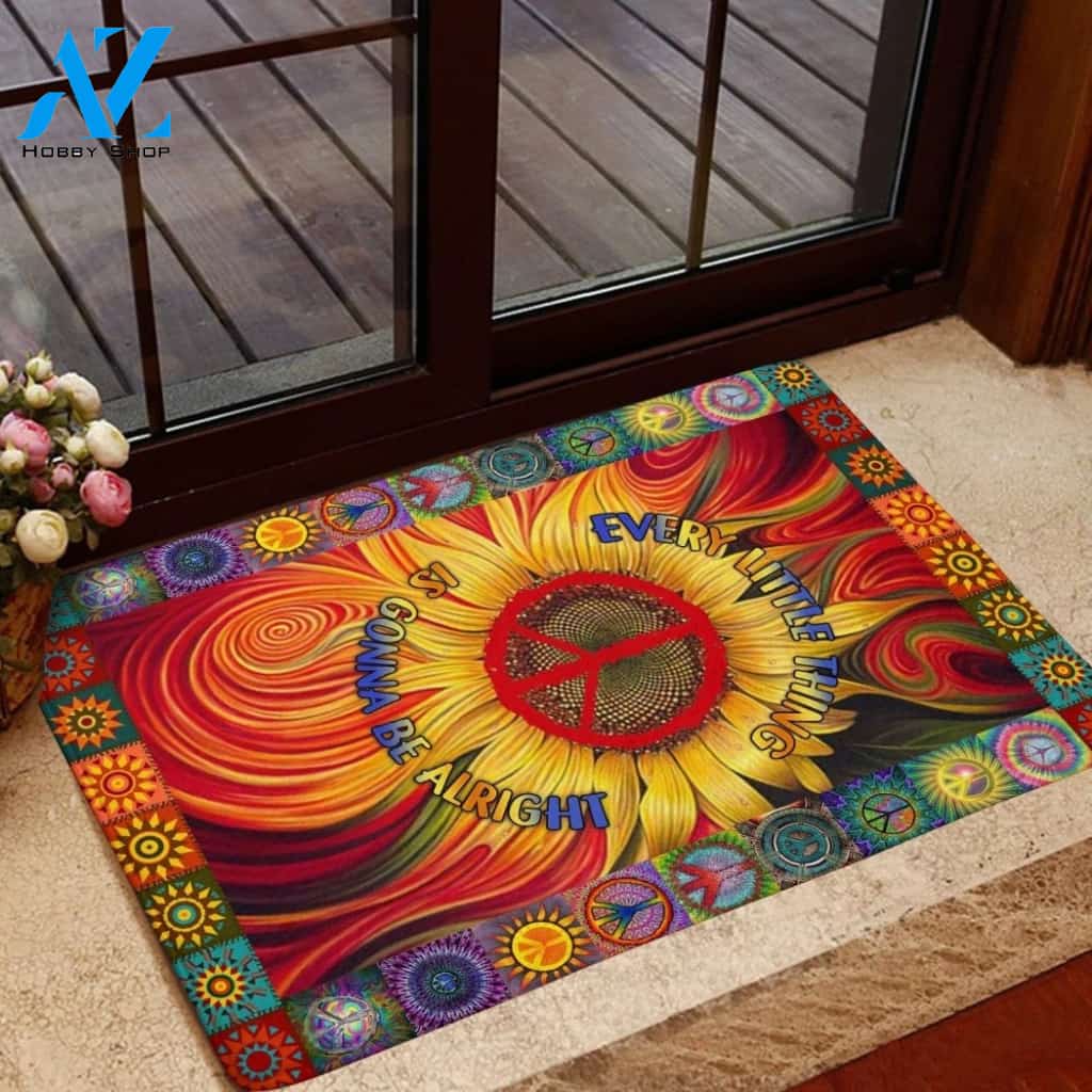 Hippie Every Little Thing Is Gonna Be Alright Sunflower DOORMAT