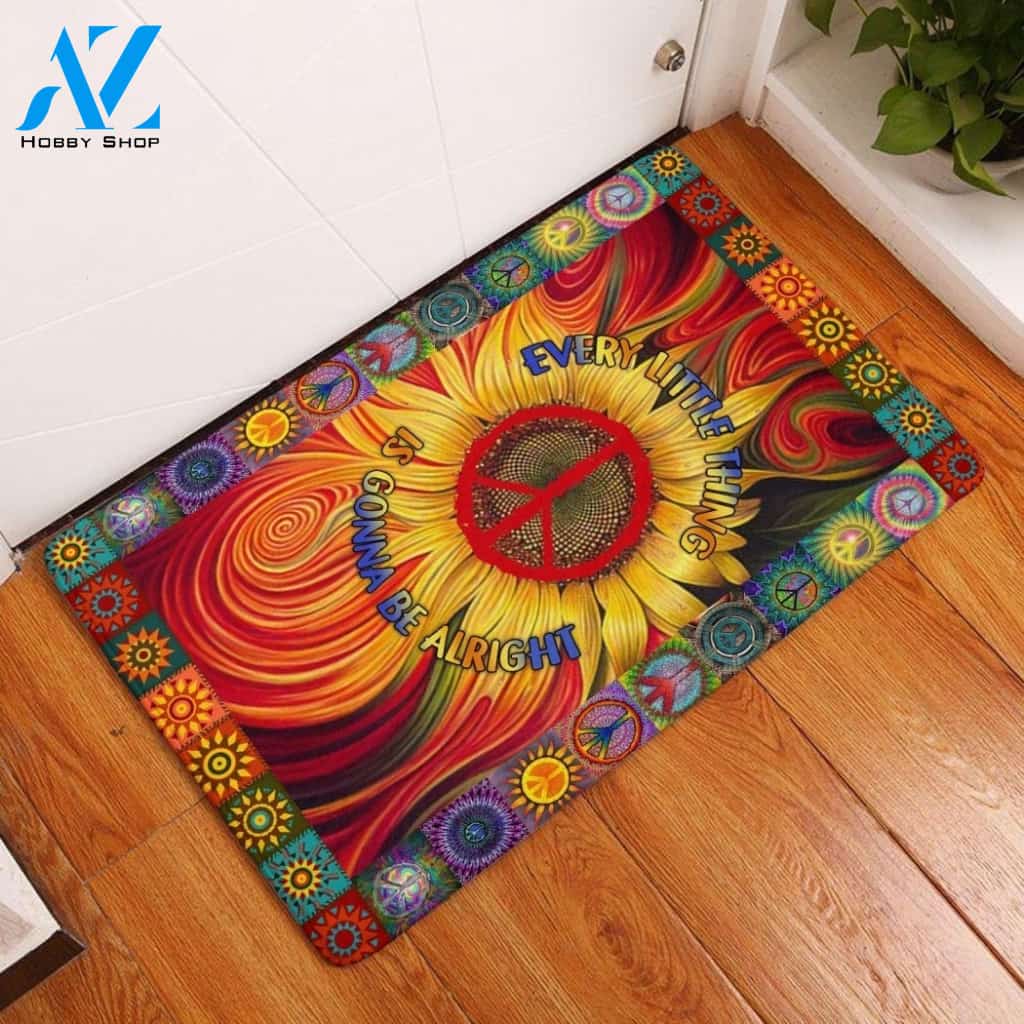 Hippie Every Little Thing Is Gonna Be Alright Sunflower Indoor And Outdoor Doormat Gift For Hippie Lovers Birthday Gift Decor Warm House Gift Welcome Mat